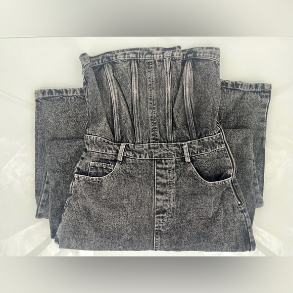 Women’s Jumpsuit - Dressed in LALA Black Denim 5 Pocket Strapless Corset Style - Picture 5 of 8